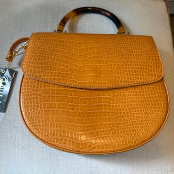 NWT Mustard Yellow Cross Body Bag in Crocodile Embossed Leather - Picture 1 of 5